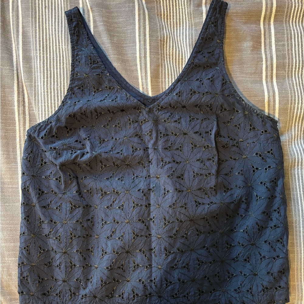 Stylish Navy Eyelet Tank Top